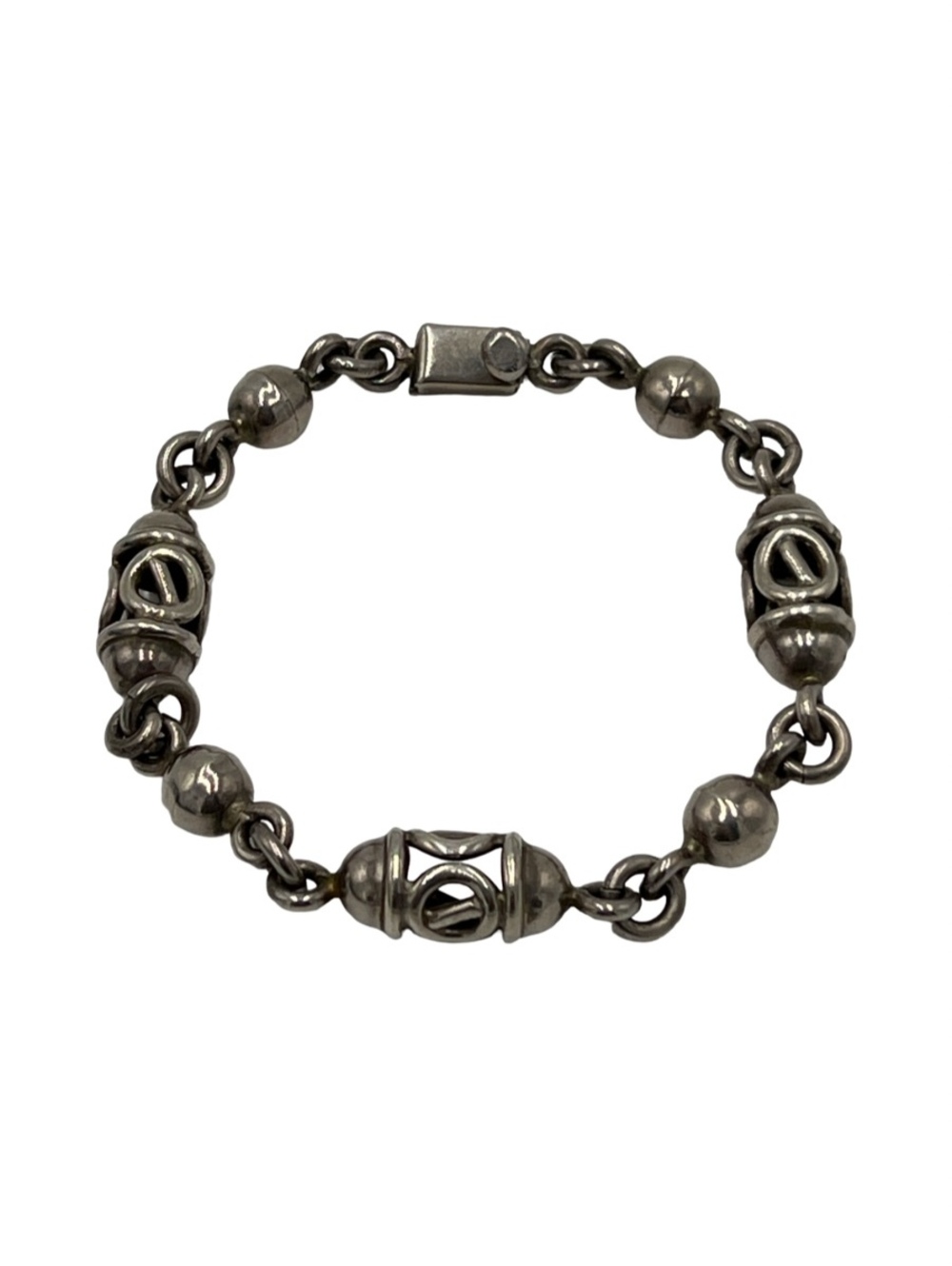 Taxco Sterling Silver Beaded Open Link Ornate Bracelet